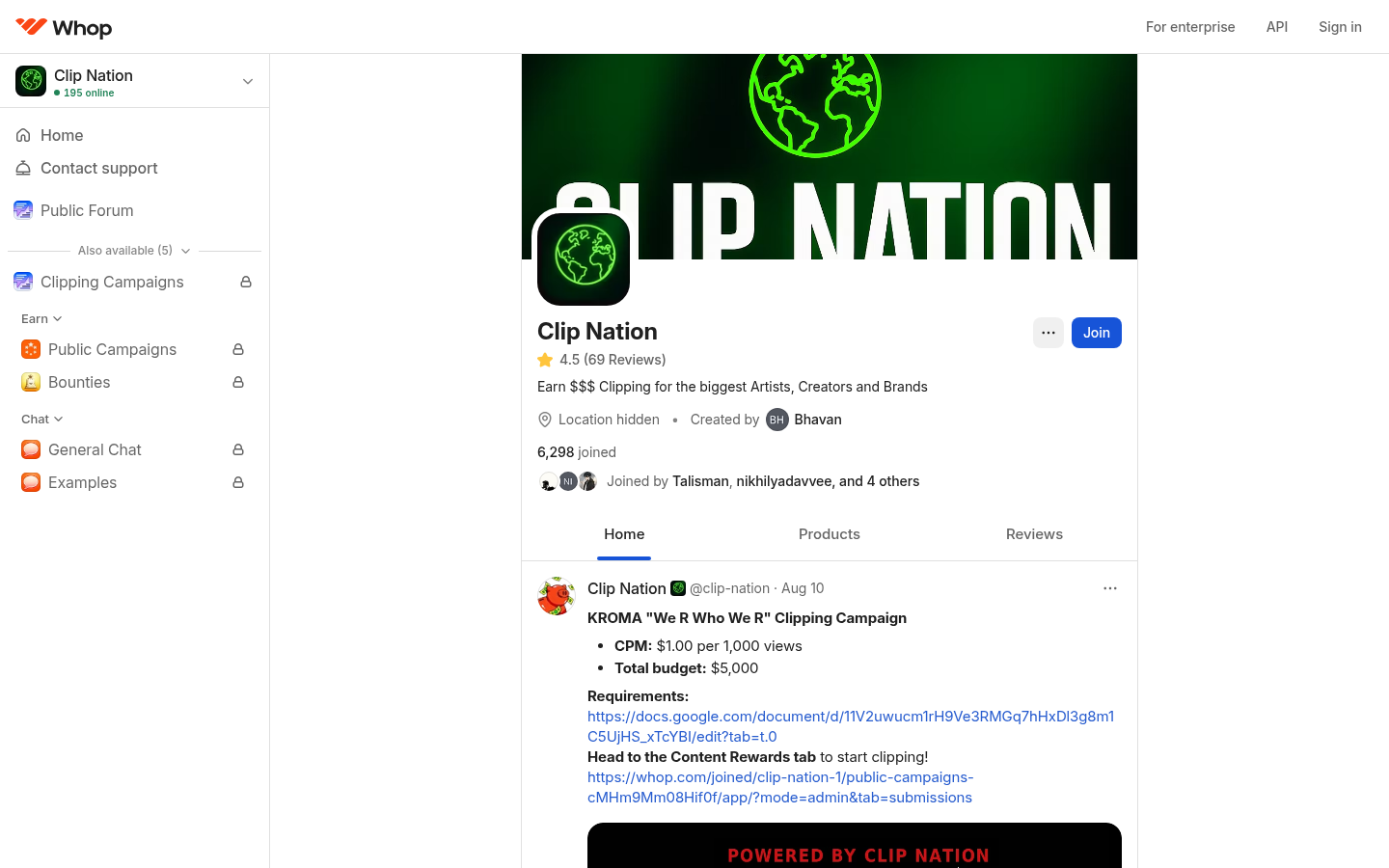 Clip Nation homepage