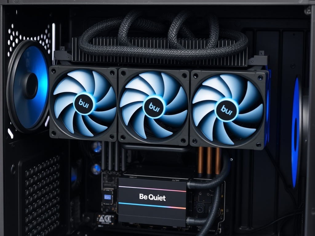 360mm AIO liquid cooler with radiator and fans being installed